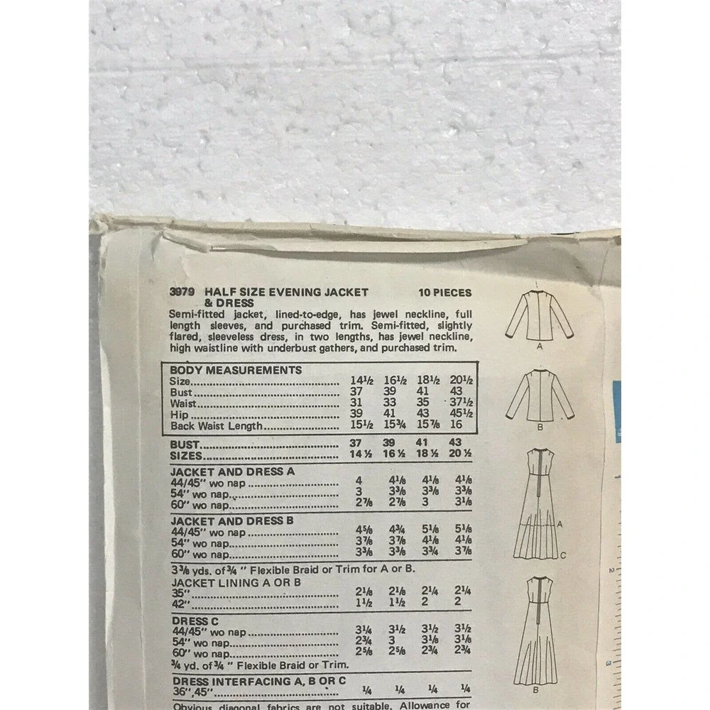 Butterick 3979 Misses Half Sizes Evening Jacket & Dress Sewing Pattern Size 14.5